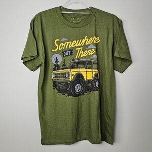 Green Graphic Short-Sleeve Tee w Yellow SUV Print, 100% Cotton, Kids Size Large